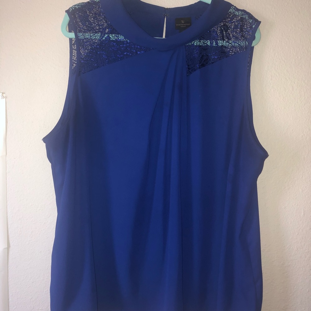 Worthington 3X Navy Blue Chiffon Tank